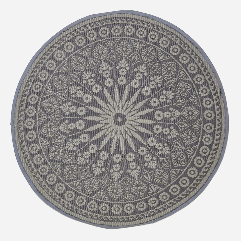 image 1 of Homescapes Outdoor Rug Luxury Waterproof Reversible, For Garden, Round Mandala | Black | Black