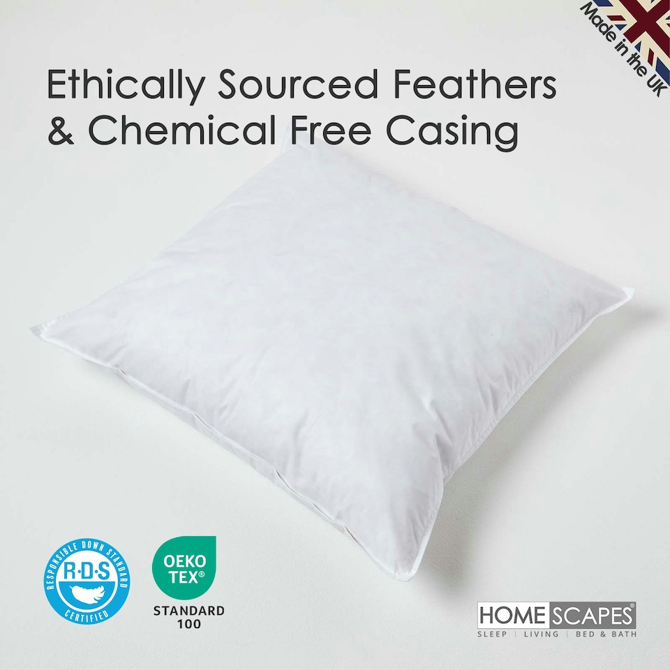 image 1 of Homescapes Luxury Duck Feather Cushion Pad Insert Inner 60 x 60 cm (24 x 24") White