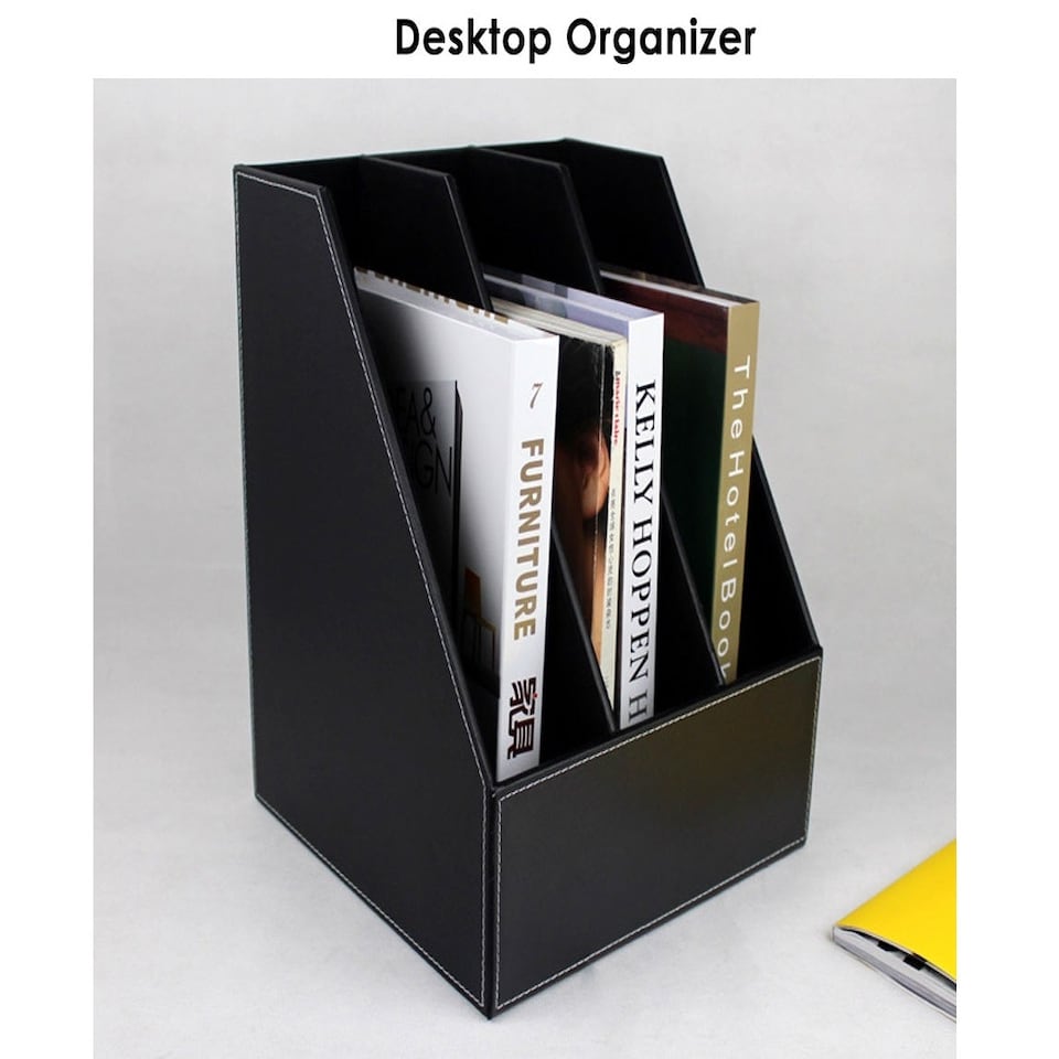 image 1 of Desktop 3 Slot Magazine Holder Black Organiser 26 x 27 x 34cm