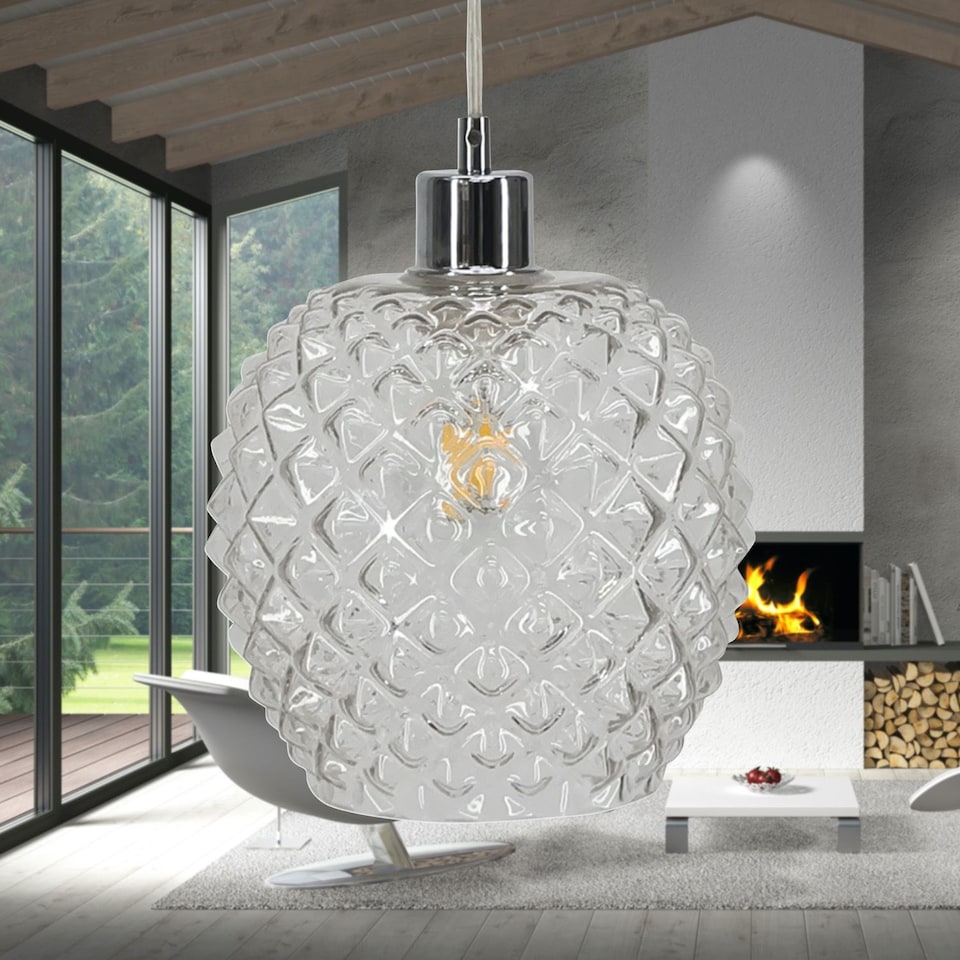 image 1 of Set of 2 Baine - Clear Textured Glass Easy Fit Pendant Shades | Clear | Medium | 2