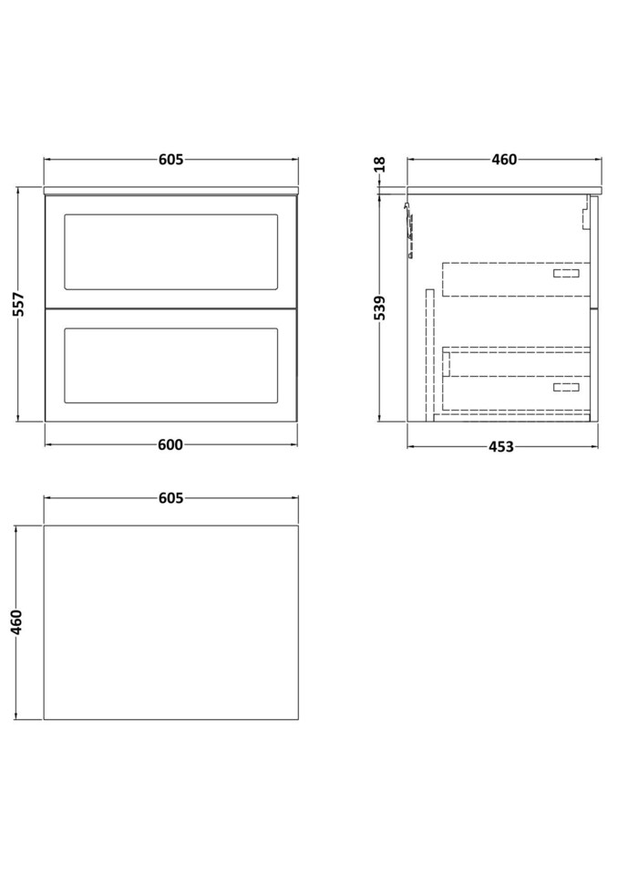 image 1 of Stonnall Traditional Wall Hung 2 Drawers Vanity Unit with Laminate Worktop, 600mm, Matt White