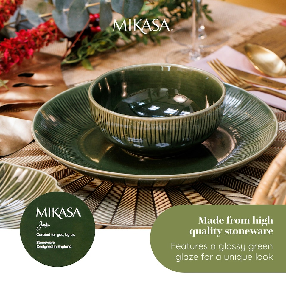 image 1 of Mikasa Dinner Set Green Ceramic 12 Piece
