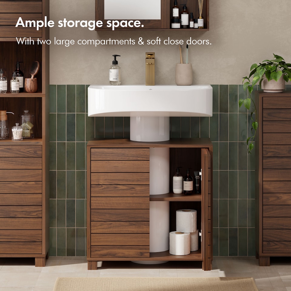 image 1 of Vonhaus Chester Under Sink Bathroom Cabinet in Dark Wood Effect