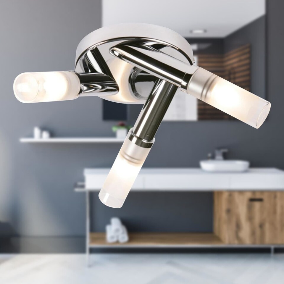 image 1 of Set of 2 Chrome IP44 Bathroom Triple Ceiling Lights | Chrome | White | 2
