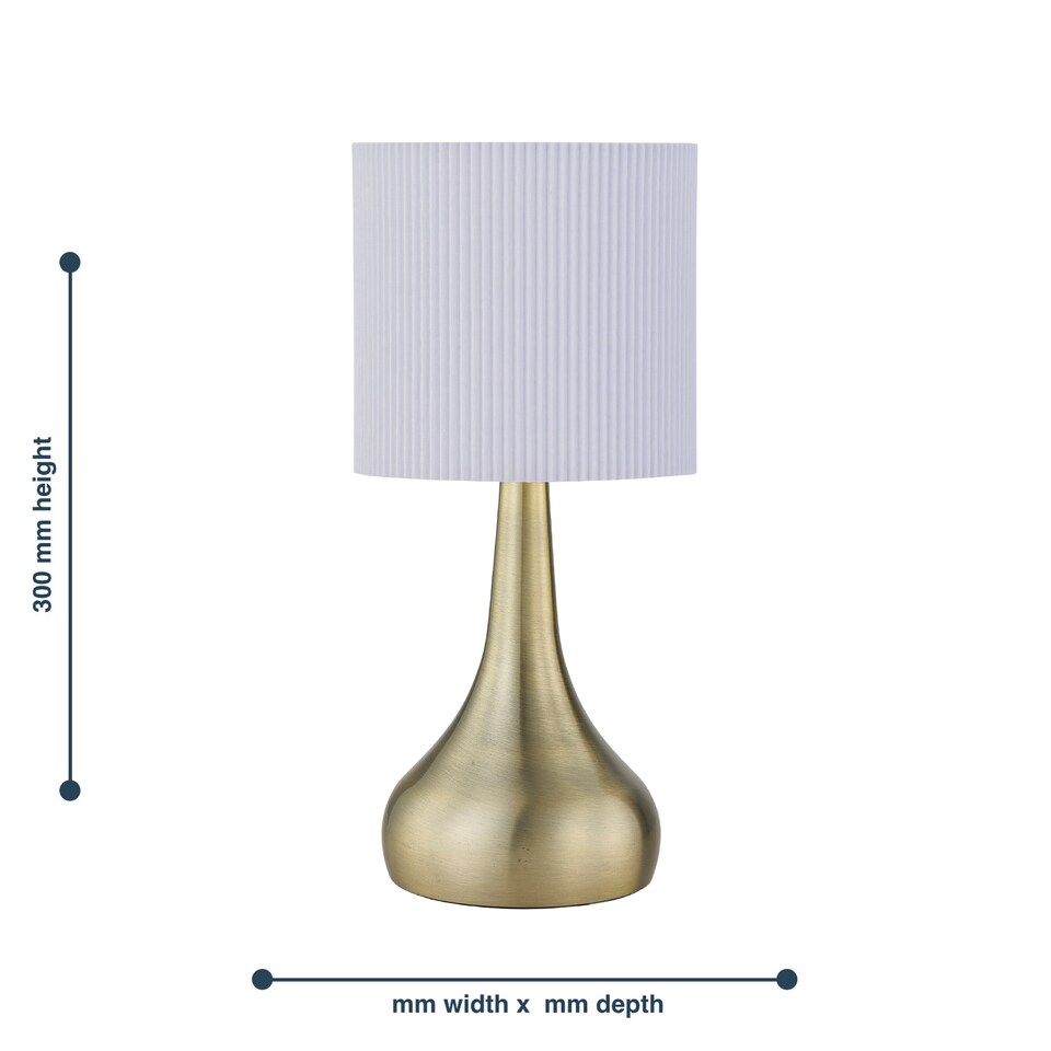 image 1 of Romana - Antique Brass Touch Table Lamp with White Pleated Shade