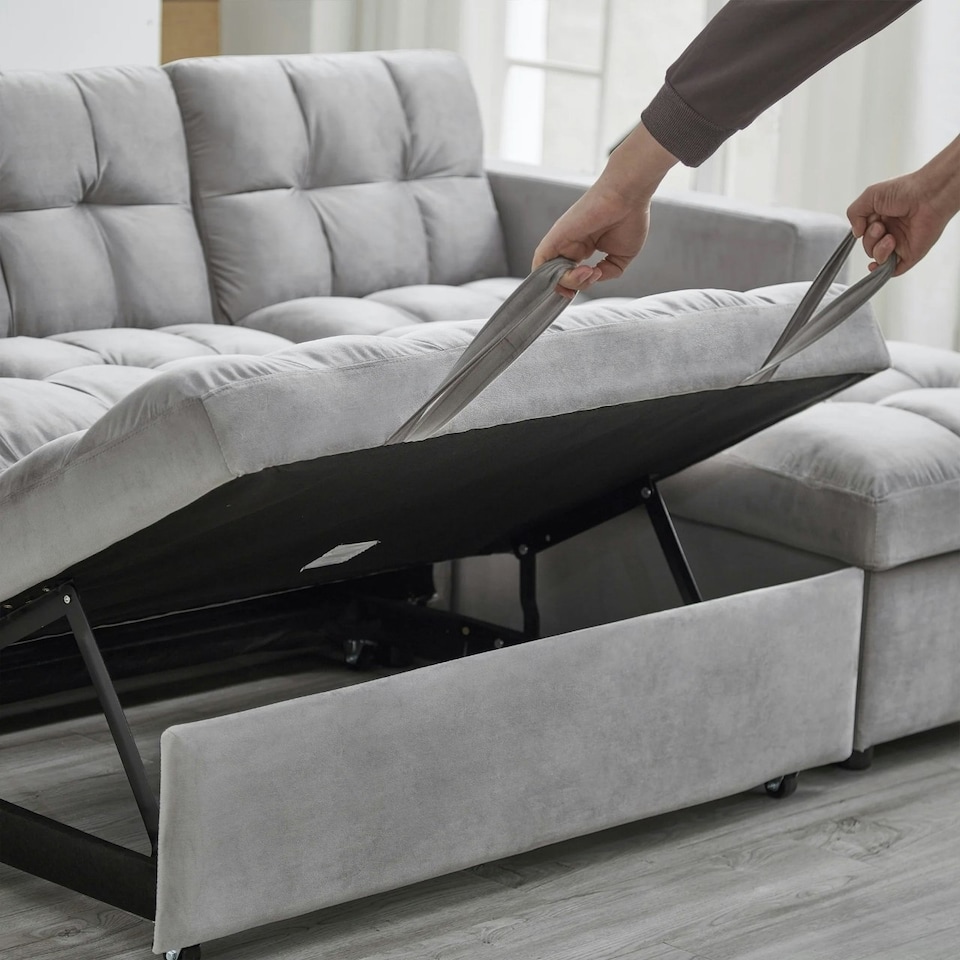 image 1 of Madrid Corner Chaise Lounge L Shape 3 Seater Sofa With With a Reversible Chaise & Pull Out Sofa Bed Grey
