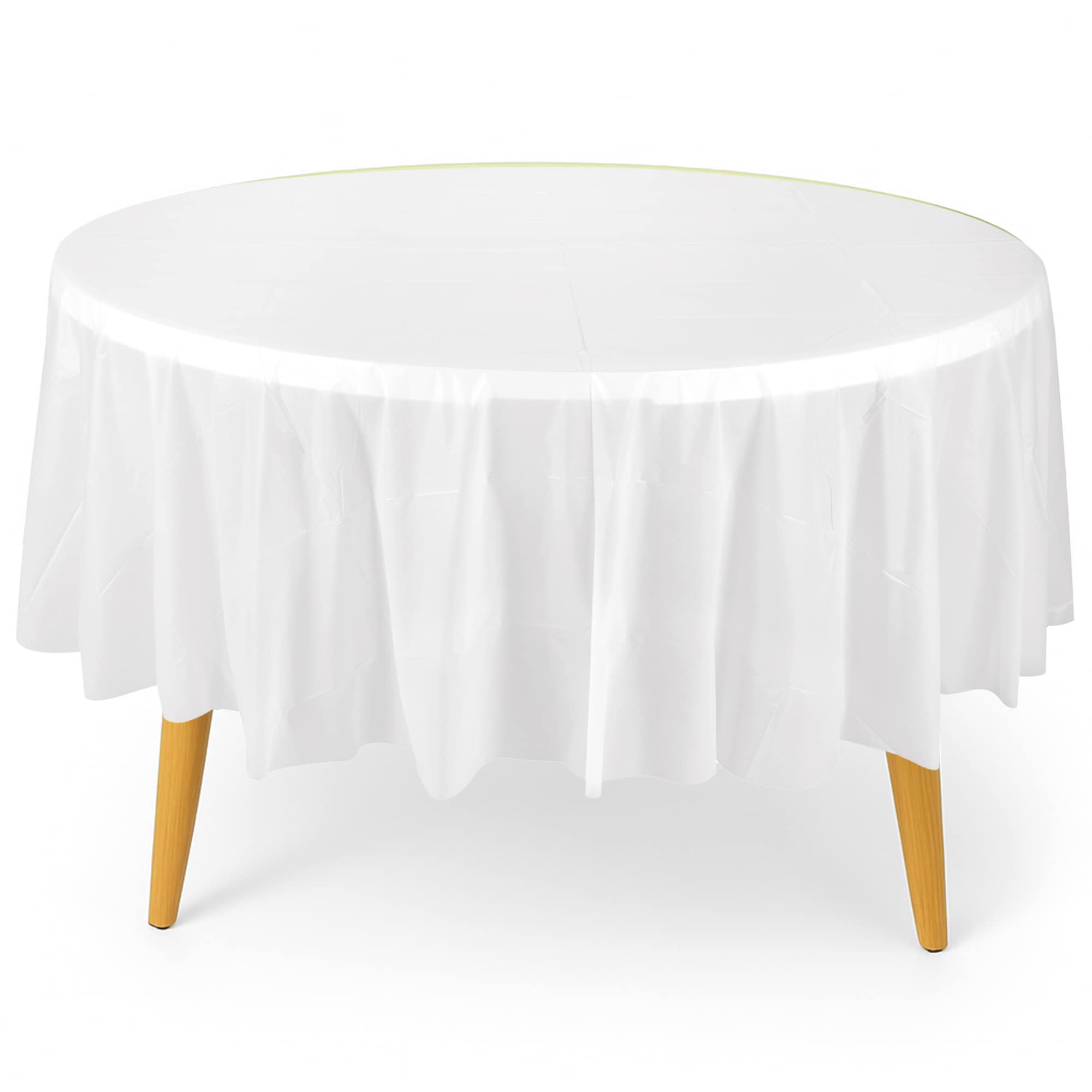 Neel Blue 84" Round PVC Tablecloth, Disposable Plastic Table Cover in White