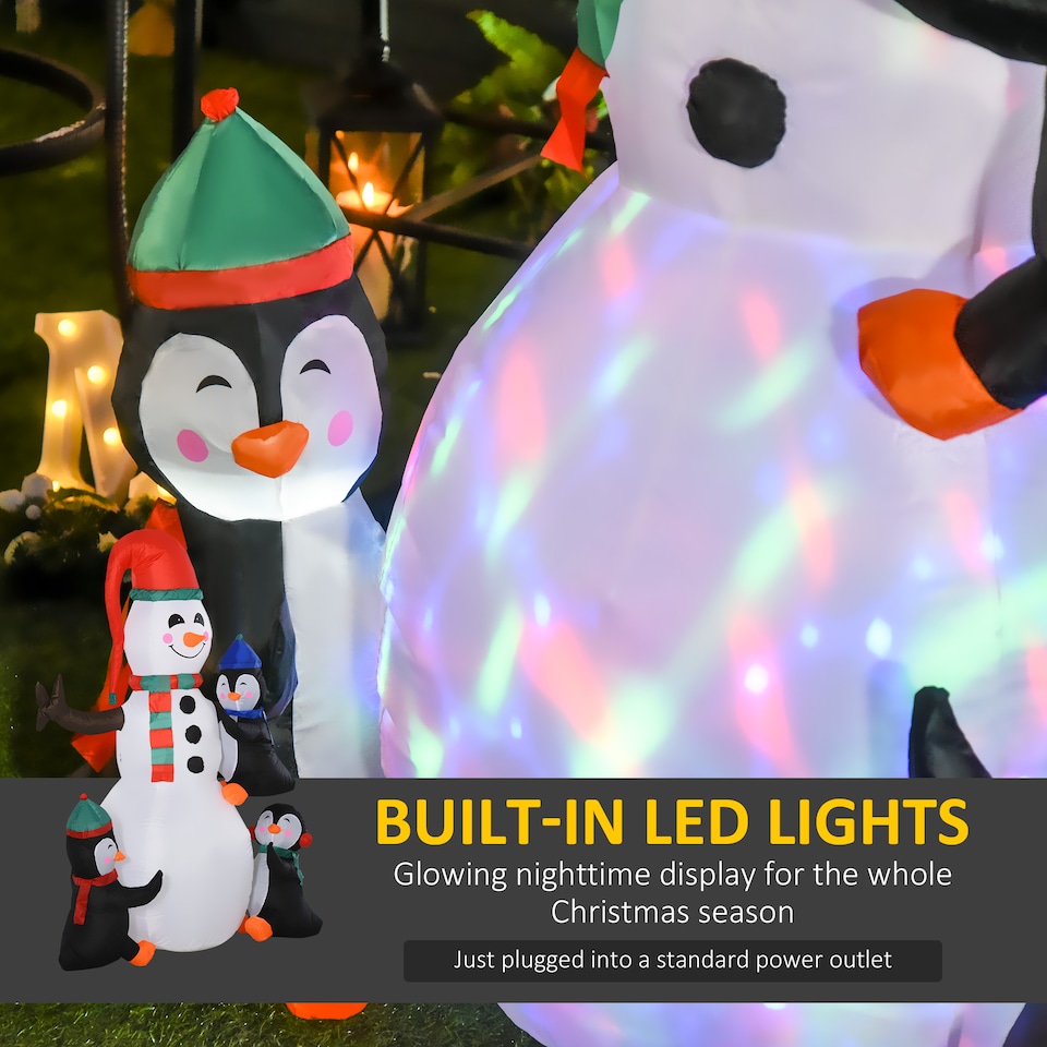 image 1 of HOMCOM 6ft Inflatable Christmas Snowman with Three Penguins LED Xmas Decor Holiday Outdoor Yard Decoration