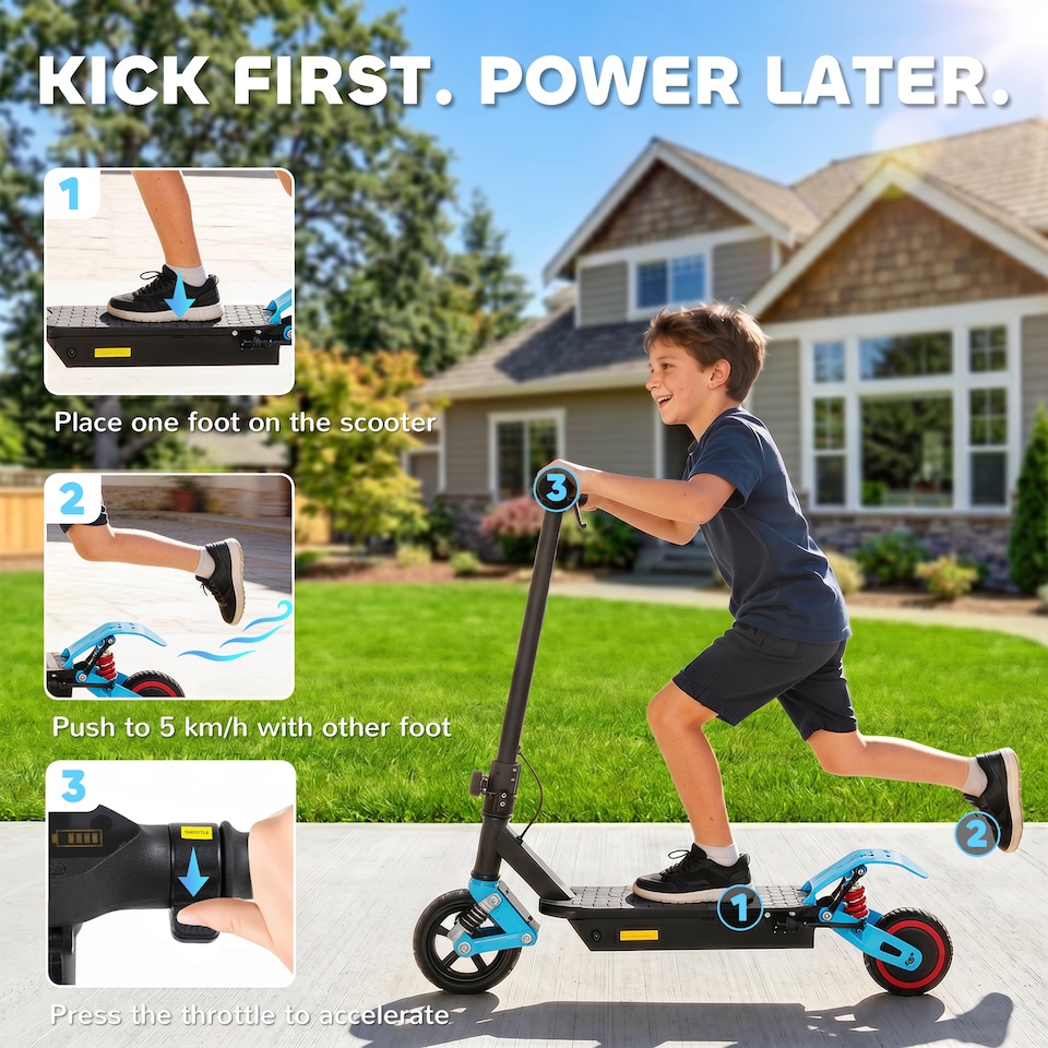 image 1 of AIYAPLAY Electric Scooter for Kids with LCD Display, Up to 15 KM/H, Blue | Blue | Blue and Black