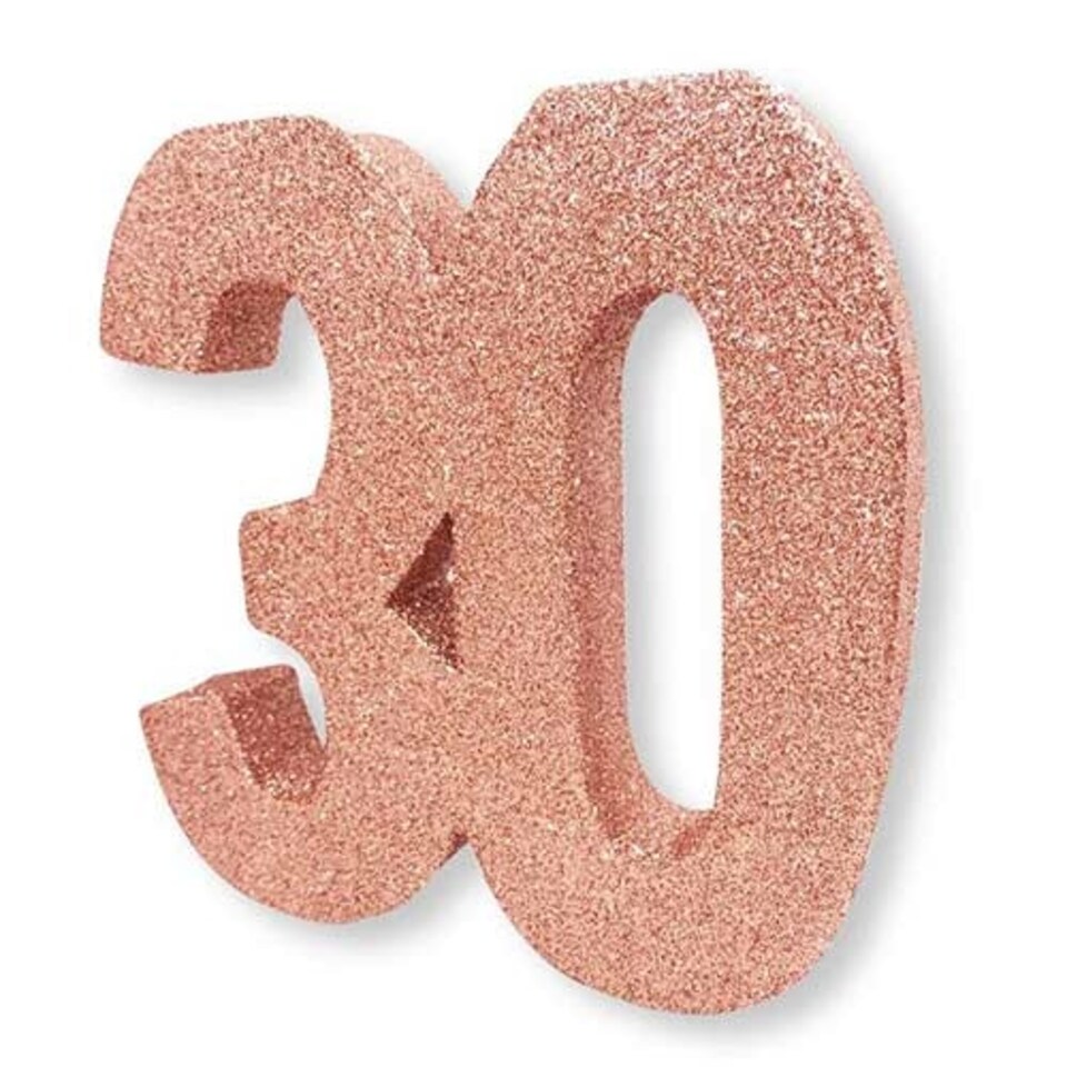 Number 30 Birthday Rose Gold Glitter Table Decoration 20cm