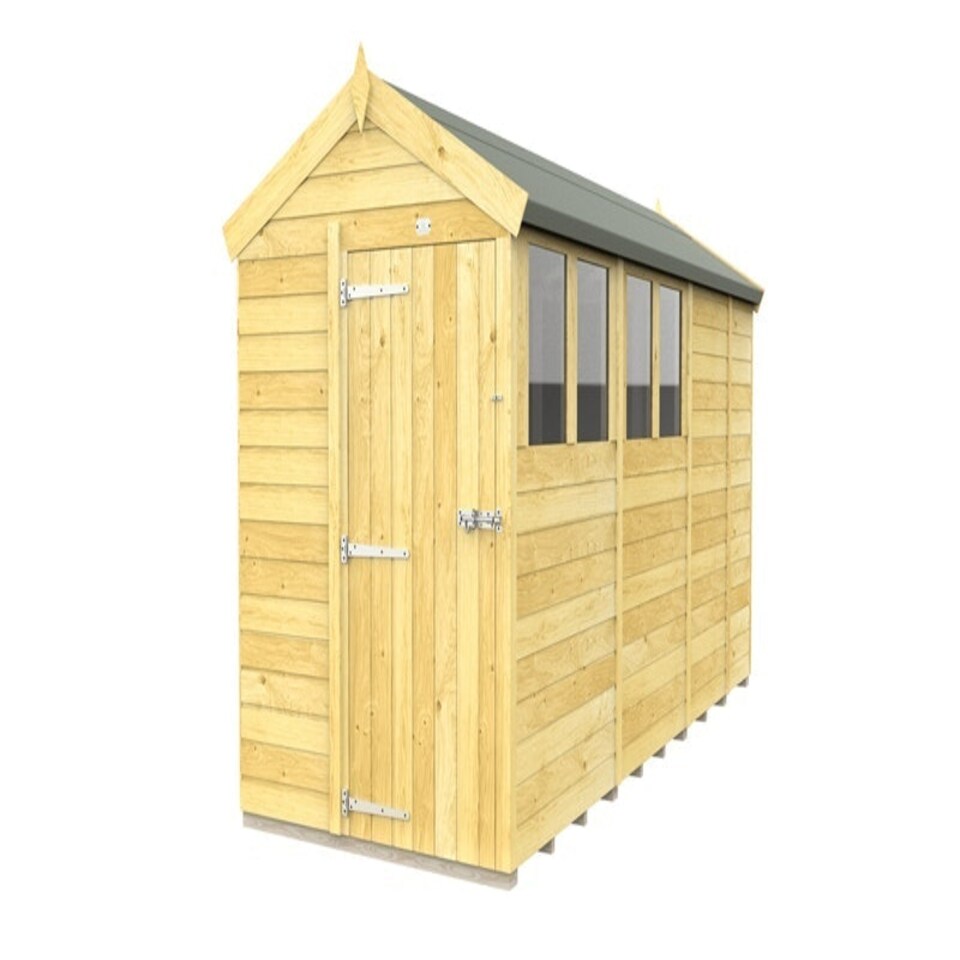 image 1 of 5 x 13 Feet Apex Shed - Single Door With Windows - Wood - L387 x W147 x H217 cm Brown