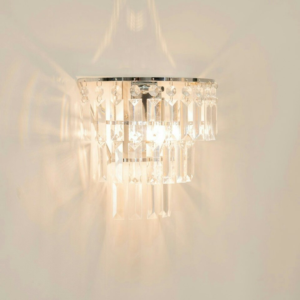 image 1 of ValueLights Pair Kelsks Clear Acrylic Droplet Wall Light & Bulb Silver
