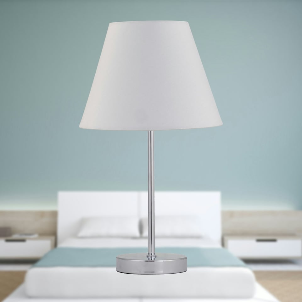 image 1 of Chrome Touch Operated Table Lamp with Ivory Off White Shade Chrome | Red