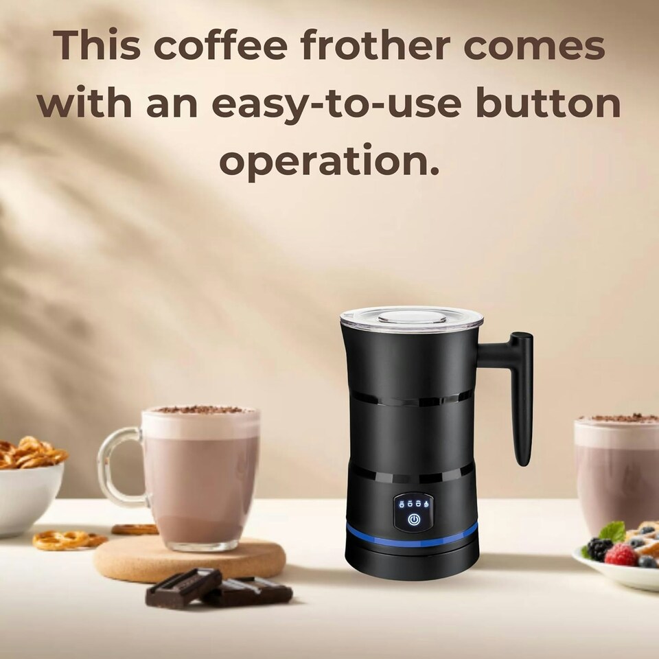 image 1 of Straame Electric Milk Frother, Stainless Steel, Whisk & Froth in Seconds (Black)
