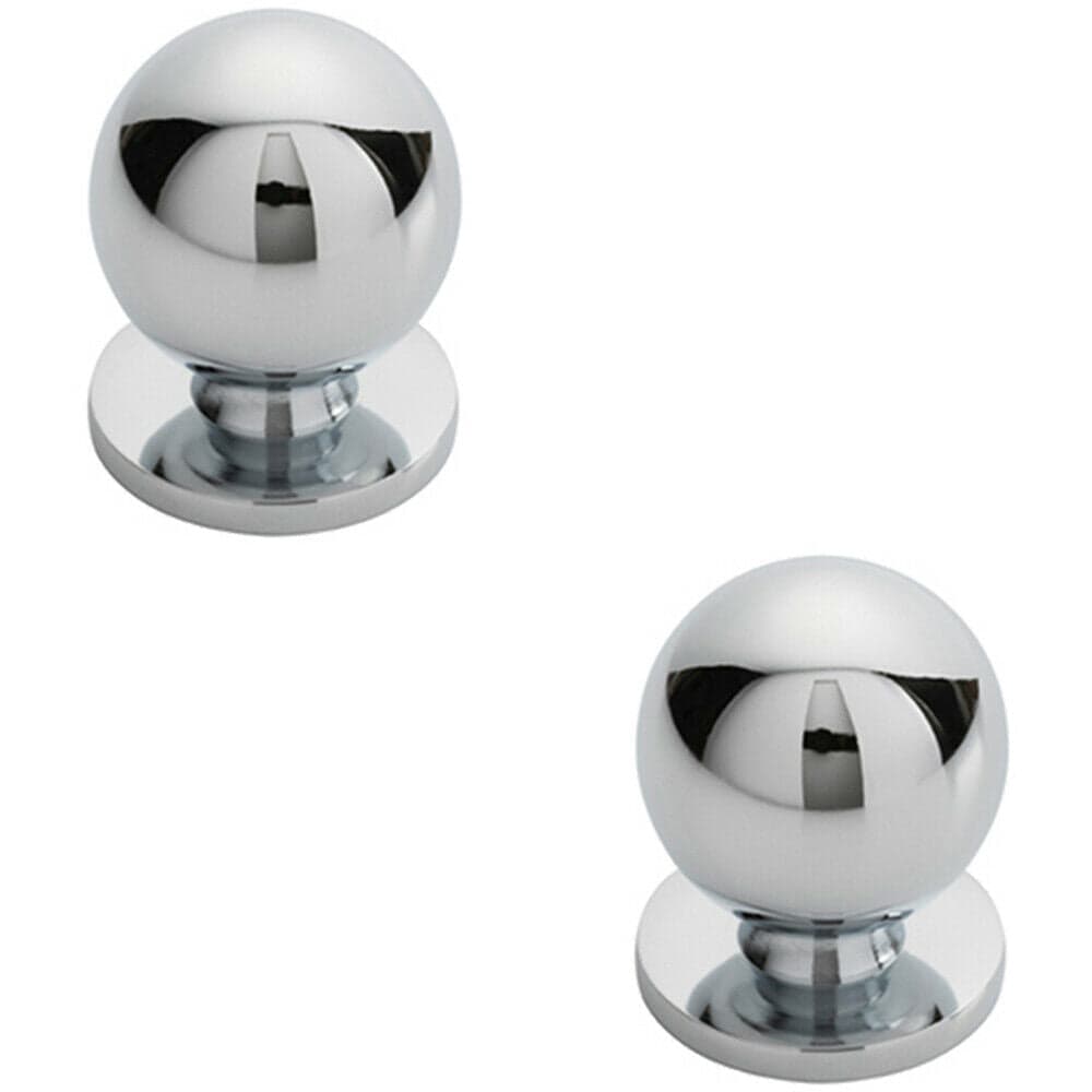 Loops 2x Solid Ball Cupboard Door Knob 25mm Diameter Polished Chrome Cabinet Handle