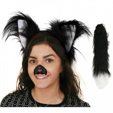 Black Cat Set - Ears Headband, Nose & Thick Tail Black | One Size