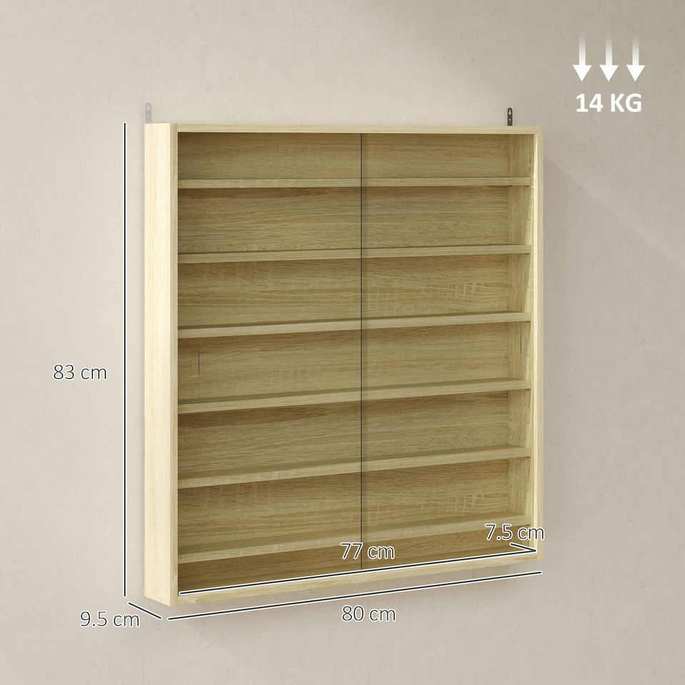 image 1 of HOMCOM 7-Tier Wall Display Cabinet w/ Shelves Glass Doors, Oak Brown