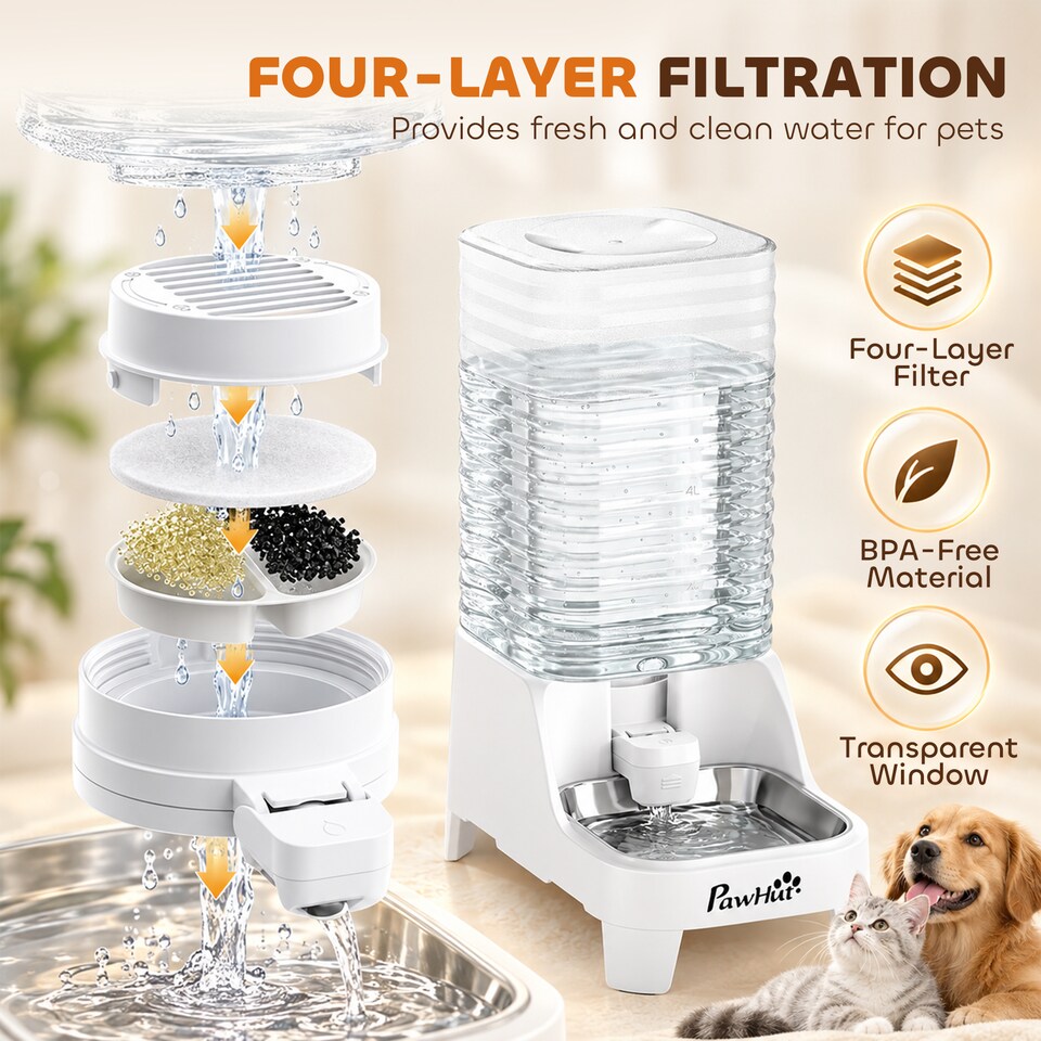 image 1 of PawHut Automatic Pet Water Dispenser, 8L Gravity Dog Water Dispenser