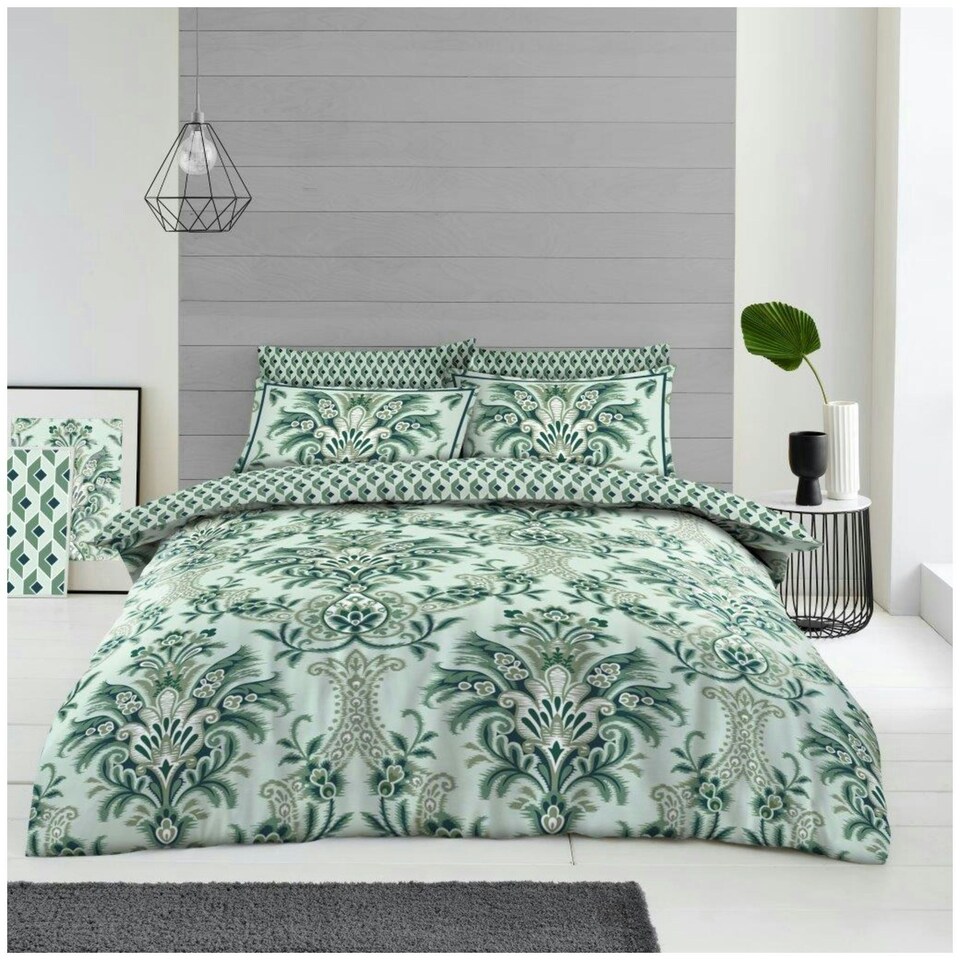 image 1 of VELVETIO Marilyn Complete Duvet Cover Set with Fitted Sheet Soft Printed Bedding Bedset Green | Double