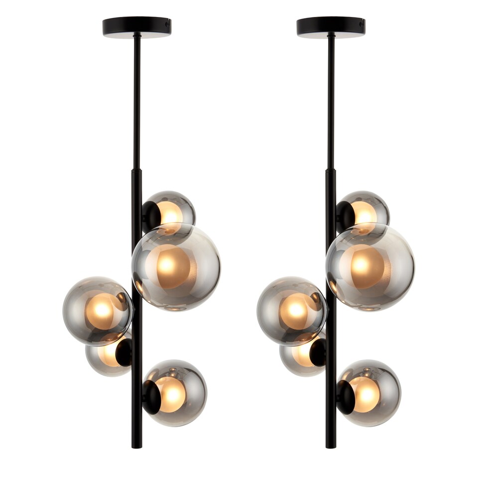 image 1 of Set of 2 Cole - Black with Smoke Glass 5 Light Ceiling Pendants