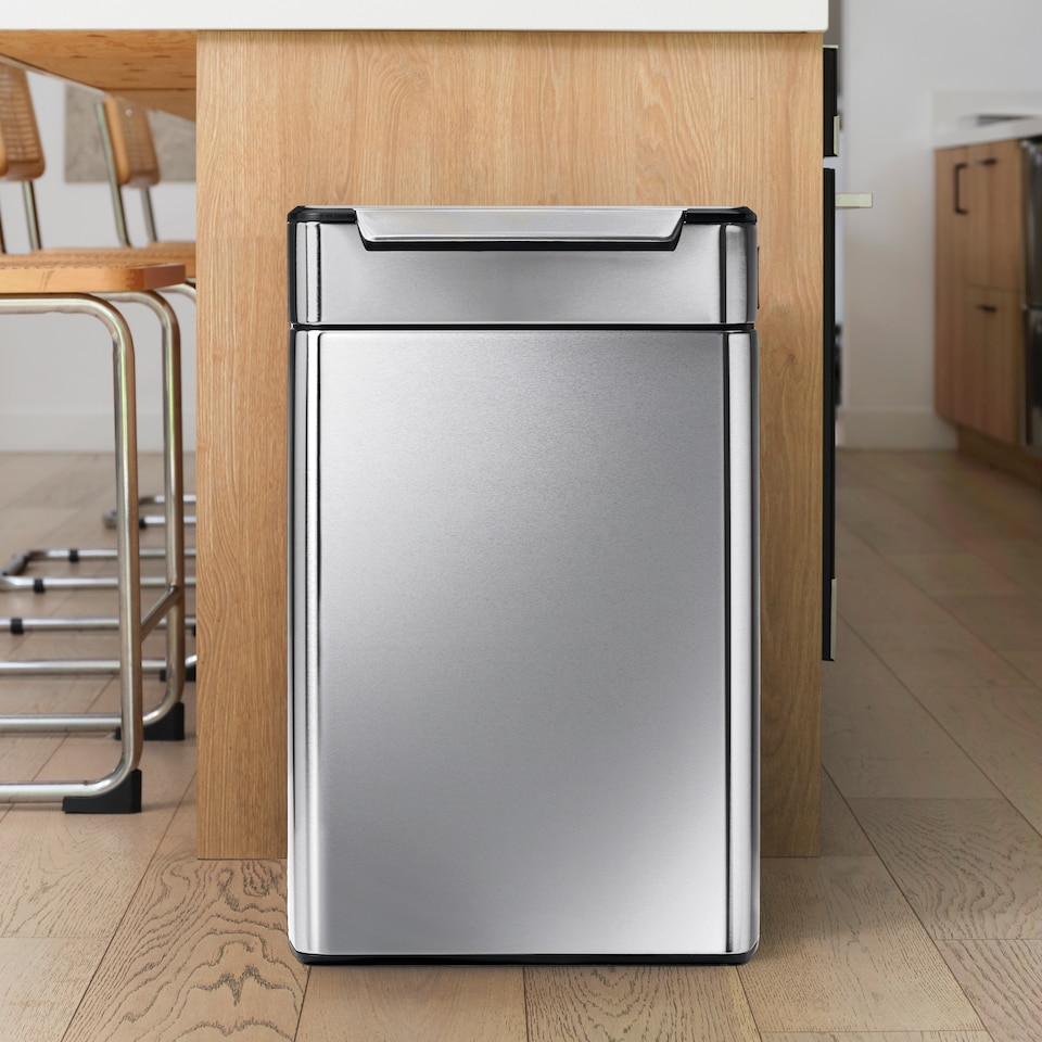 image 1 of Simplehuman 48L Rectangular Touch Bar Recycling Kitchen Bin, Brushed Stainless Steel