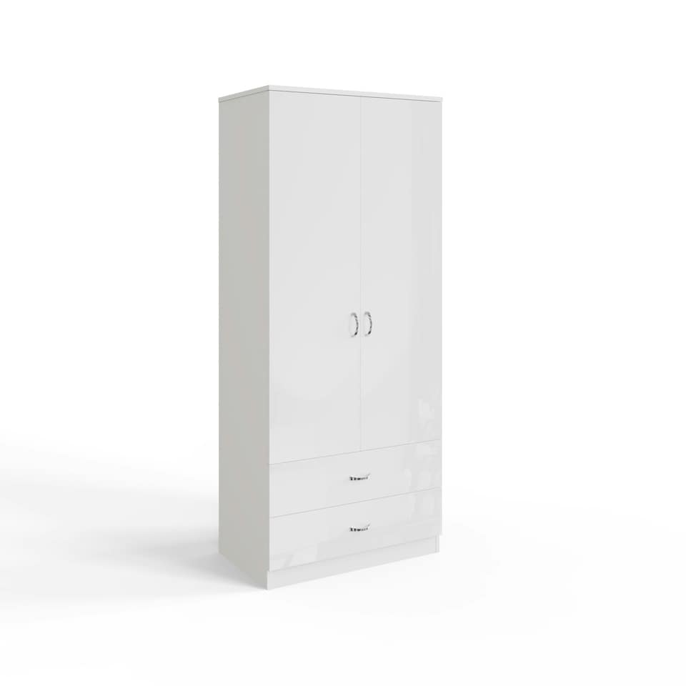 image 1 of FWStyle Chilton Combination Wardrobe 2 Door 2 Drawer - White Gloss Front White