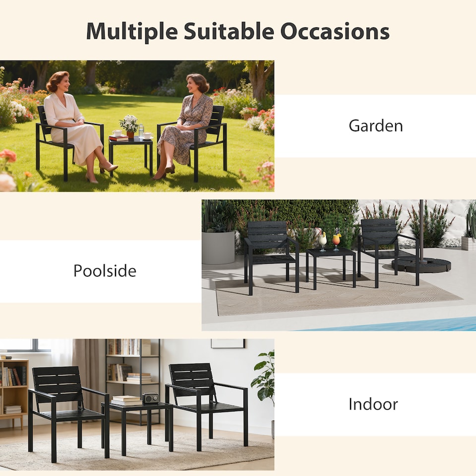 image 1 of Outsunny 3 Pieces Garden Bistro Set for 2, Outdoor Bistro Table and Chairs | Black | Black | Chair: 55.5W x 71D x 76.5H cm; Table: 50.5L x 48.3W x 42H cm