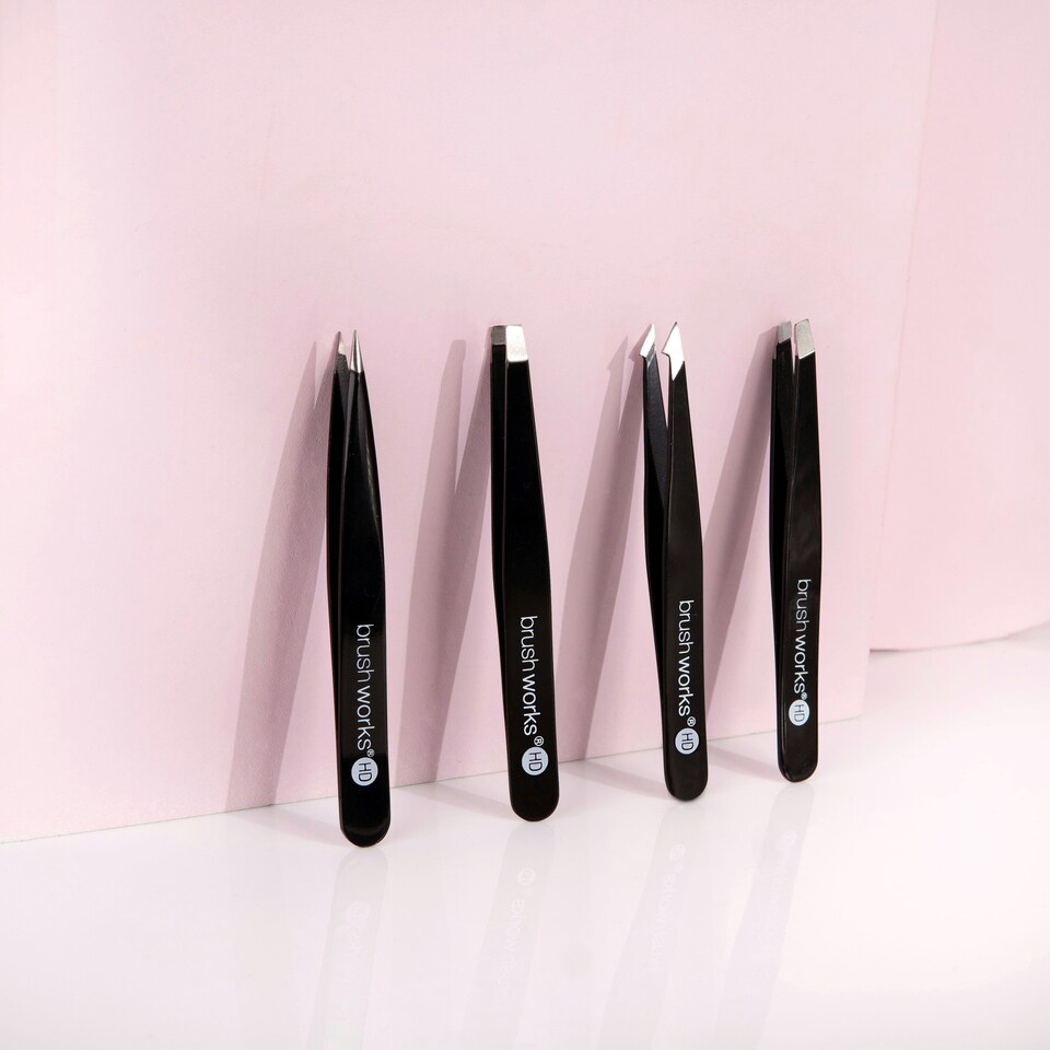 image 1 of Brushworks 4 Piece Combination Tweezer Set - Black