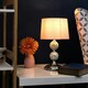 image 1 of ValueLights Pair of - Decorative Chrome & Mosaic Crackle Glass Table Lamps with a Pink Shade - Complete with 4w LED Bulbs 3000K Warm White