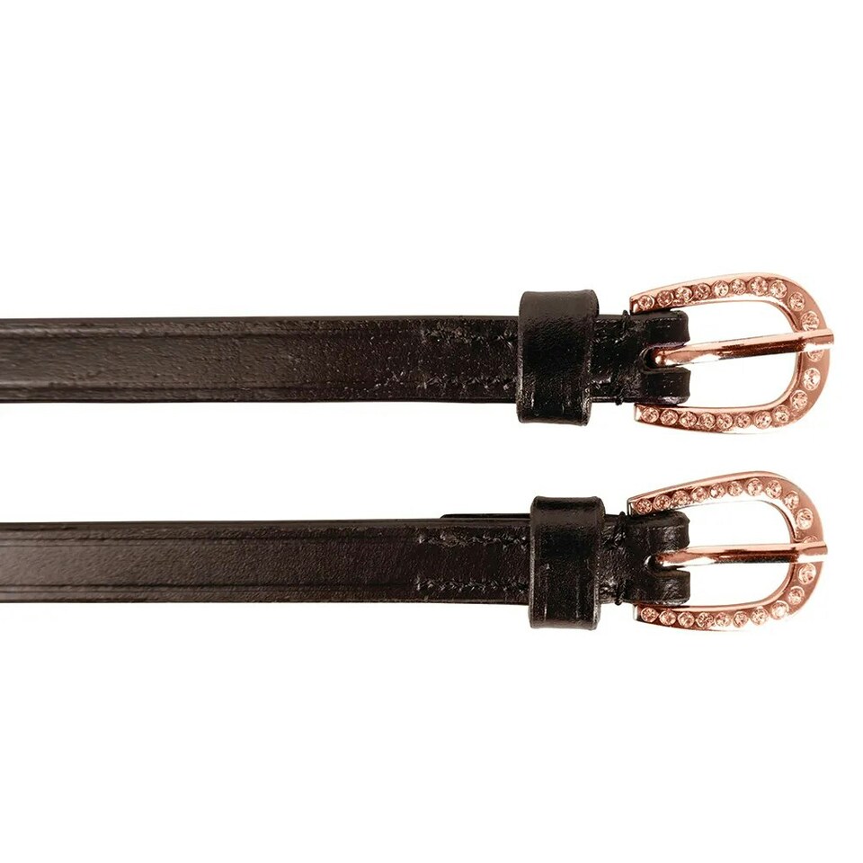 image 1 of Hy Leather Diamante Spur Straps (Pack of 2) - Brown/Rose Gold - One Size