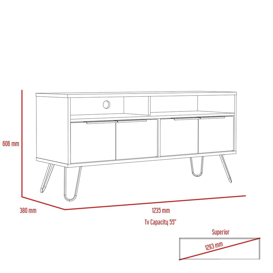 image 1 of Core Products Vegas, Wide Screen TV Rack With 4 Doors H60.6cm x W123.5cm x D38.6cm Brown