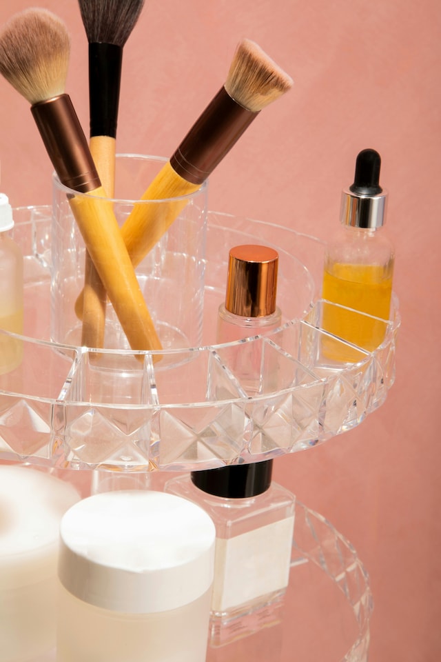 image 1 of Beauty Three Tier Revolving Cosmetic Organiser | Clear
