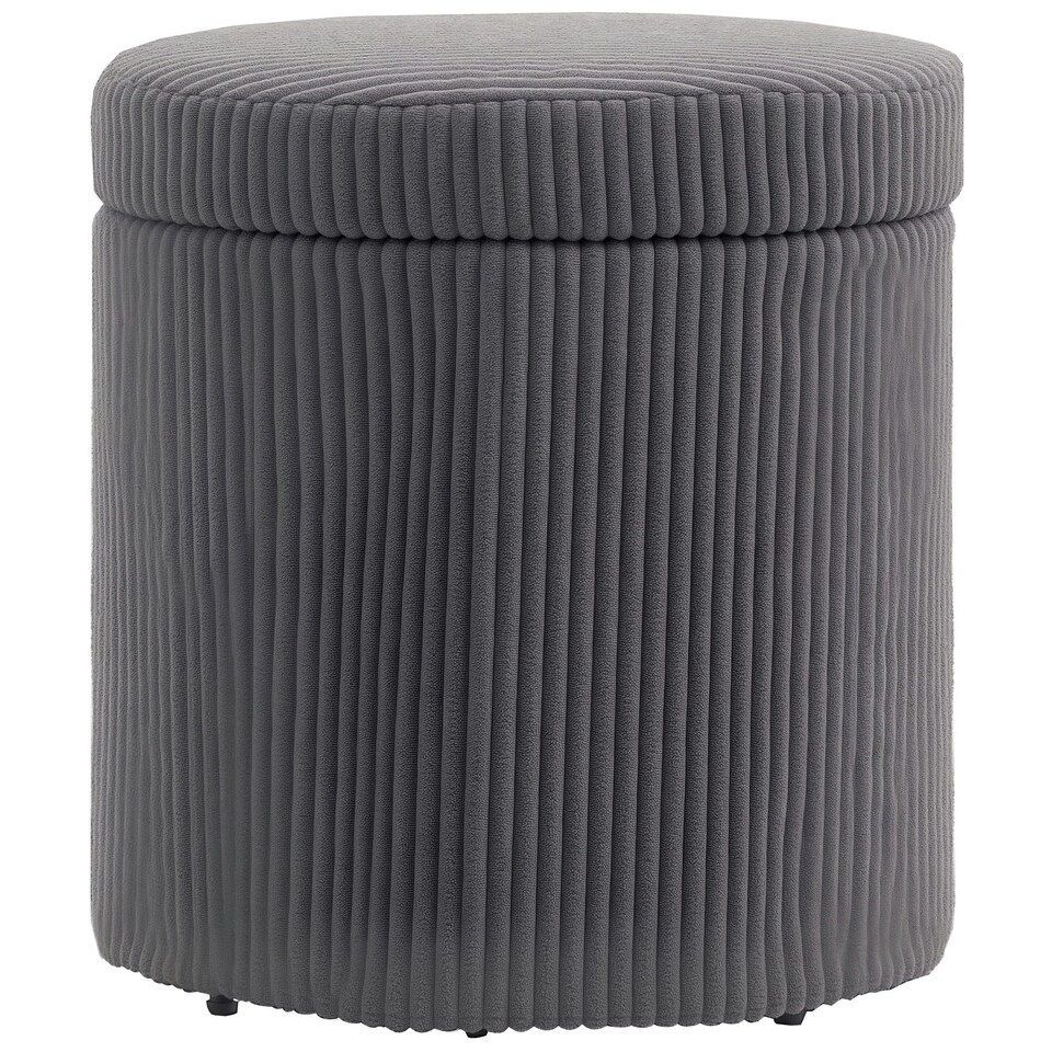 image 1 of HOMCOM Round Storage Ottoman with Lid, Vanity Stool with Storage, Grey Grey