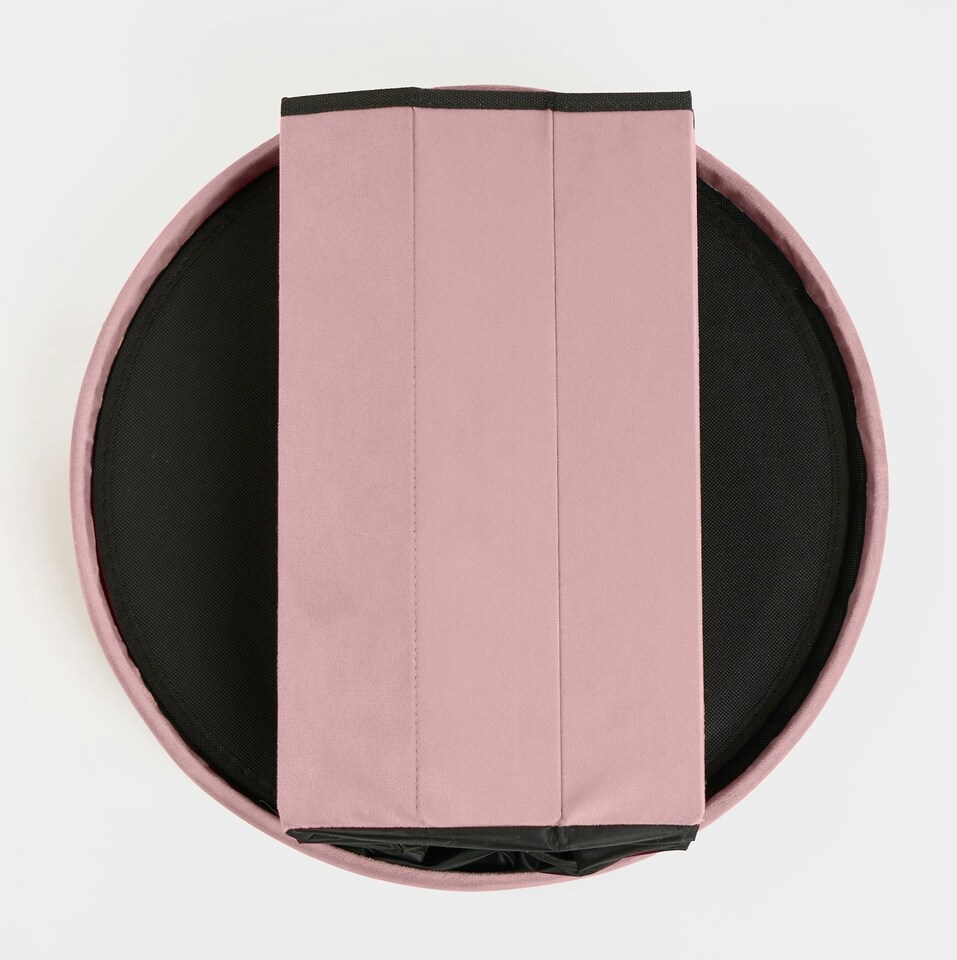 image 1 of OHS Matte Velvet Soft Round Foldable Footstool Seat Storage Organiser Ottoman | Pink | Blush Pink