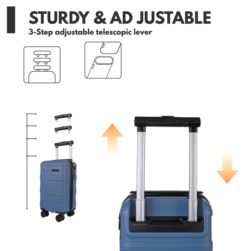 image 1 of ABS Cabin Luggage 40×25×20 Lightweight Carry-On with TSA Lock | Blue | Harbour Blue | Cabin Bag