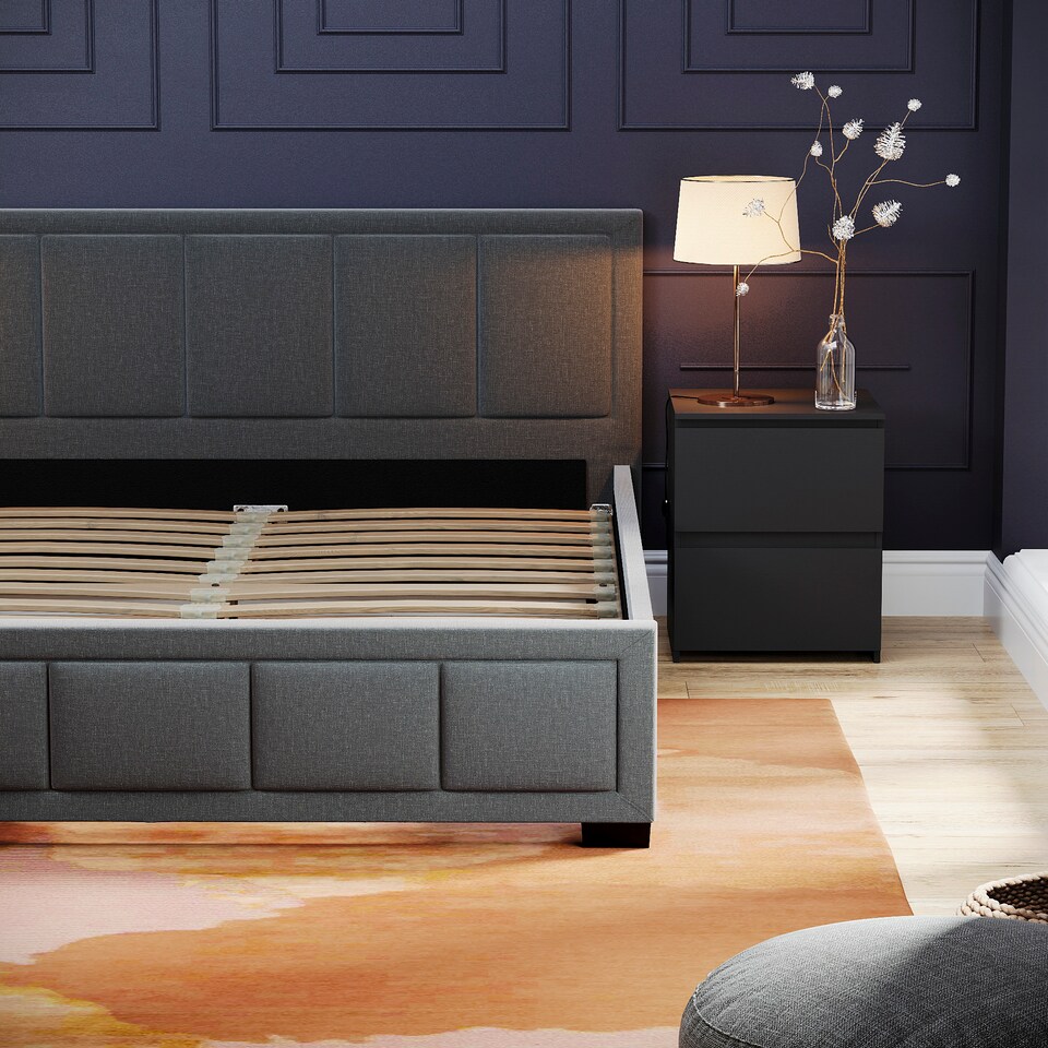 image 1 of Vida Designs Vanita 5ft King Size Bed Fabric Upholstered, Dark Grey, 150 x 200cm