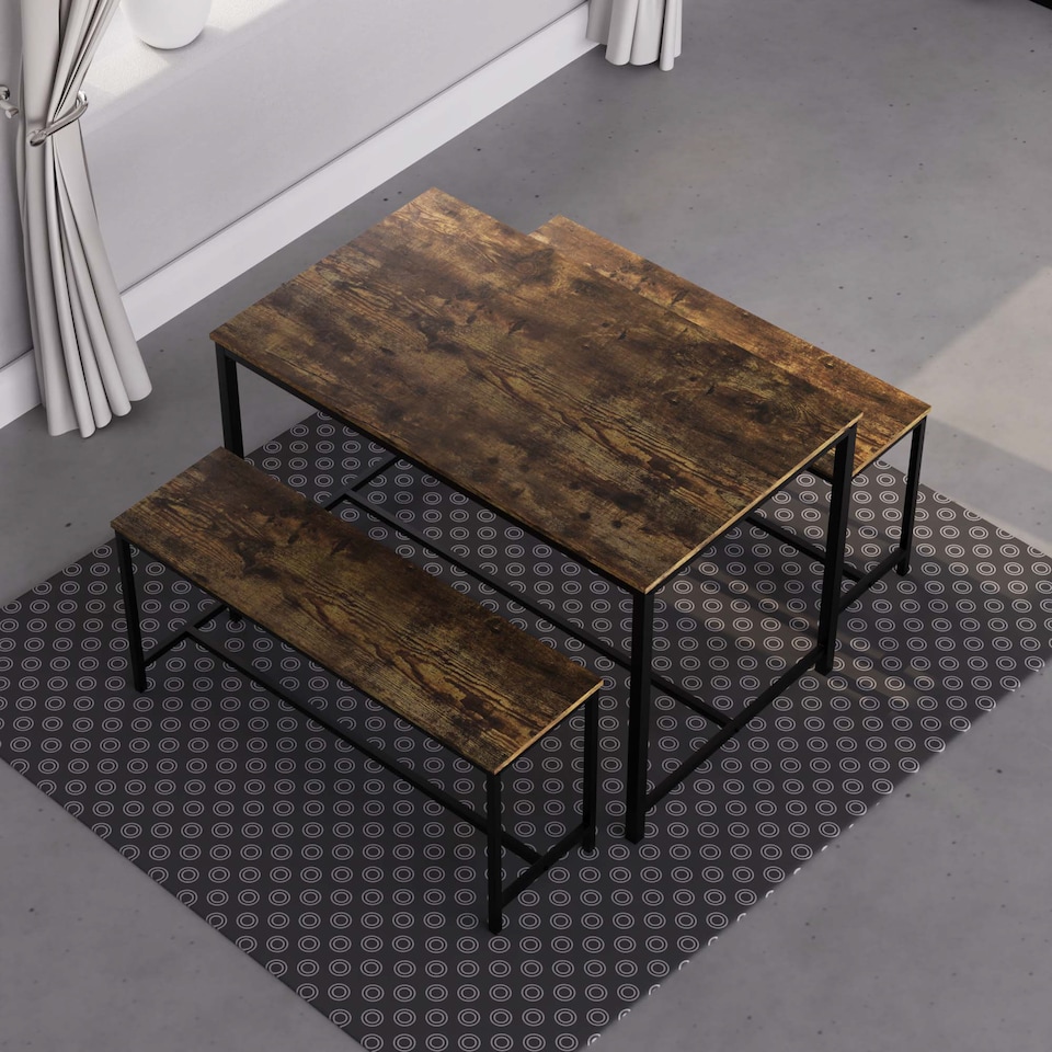 image 1 of Vida Designs Brooklyn 4 Seater Dining Set 3 Piece Table & Bench Set, Dark Wood