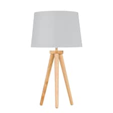Voyage - Light Oak Table Lamp Bedside Light with White & Silver Shade | Brown | White | Large | 1