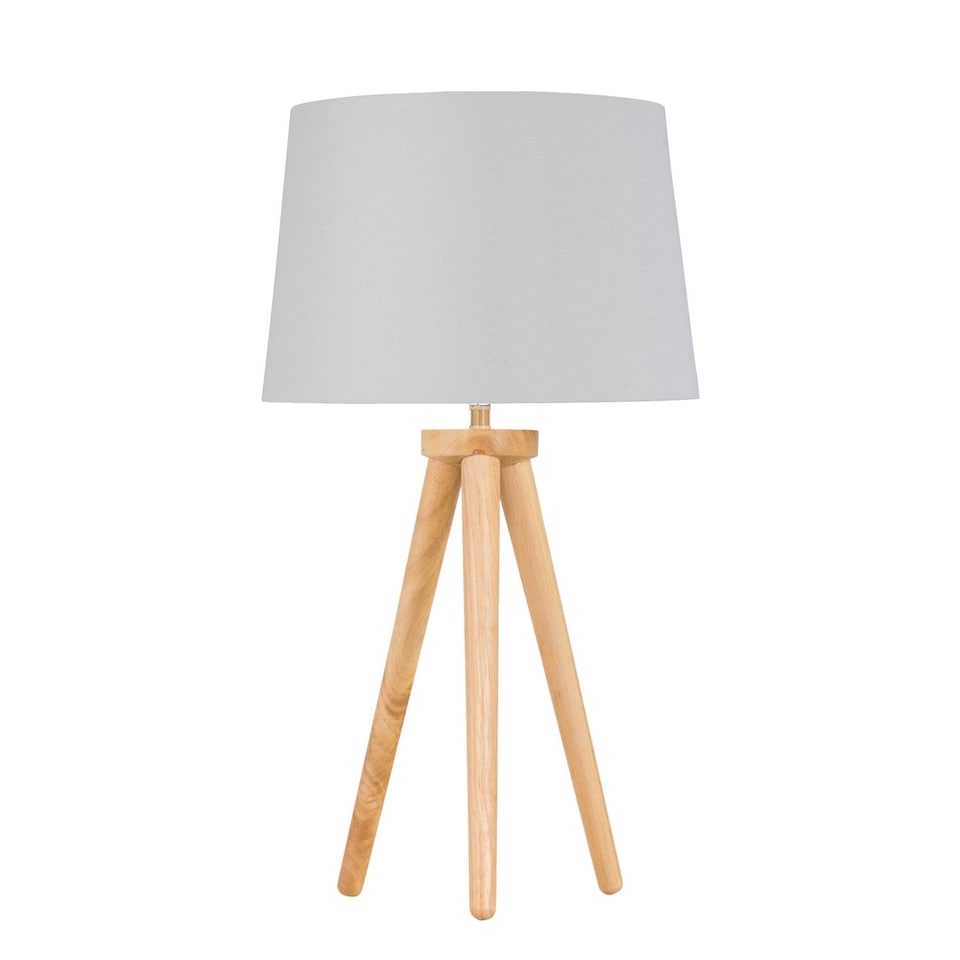 image 1 of Voyage - Light Oak Table Lamp Bedside Light with White & Silver Shade | Brown | White | Large | 1