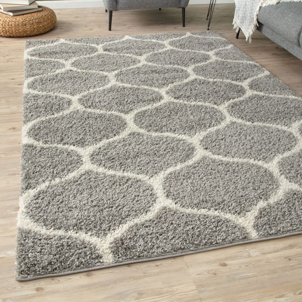 image 1 of The Rugs Moroccan Collection Soft High Pile Shaggy Trellis Floor Rugs and Runners Living Room
