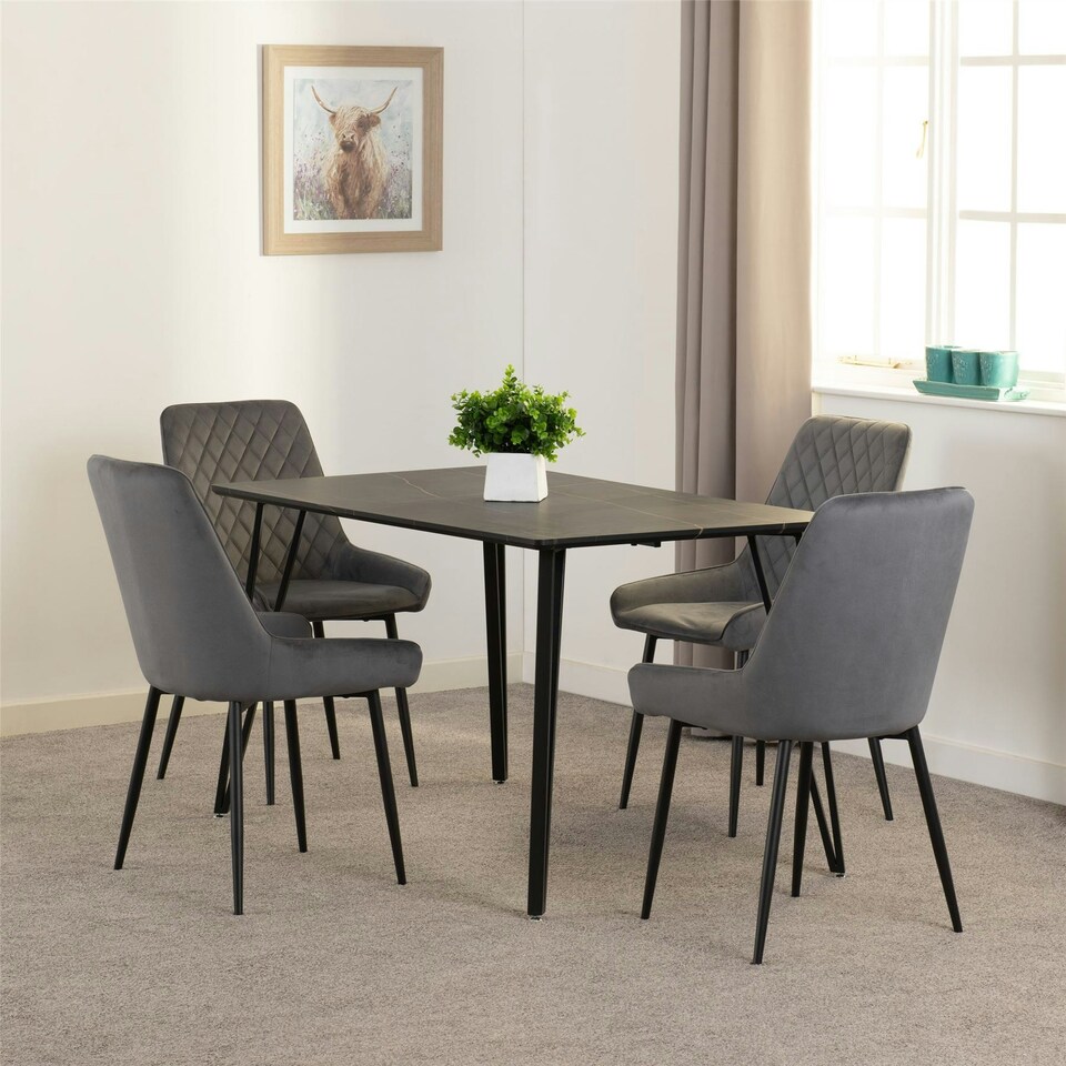 image 1 of Marlow Dining Set with Avery Chairs Black | Black Marble/Grey