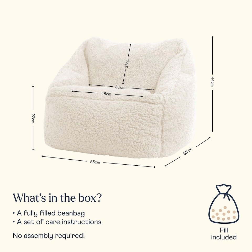 image 1 of Kids Teddy Bear Armchair Bean Bag Natural Childrens Bean Bags | Cream | Natural | M | 1