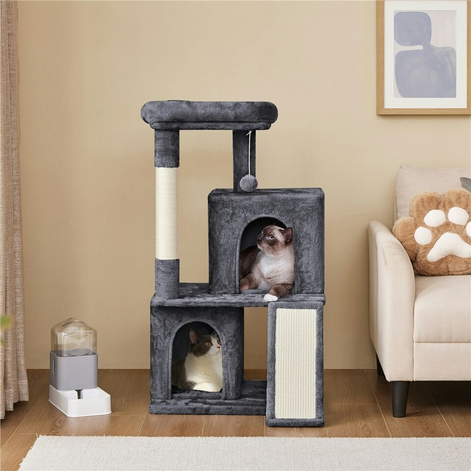 image 1 of Yaheetech 106 cm Cat Tree Tower with Double Condos Dark Grey