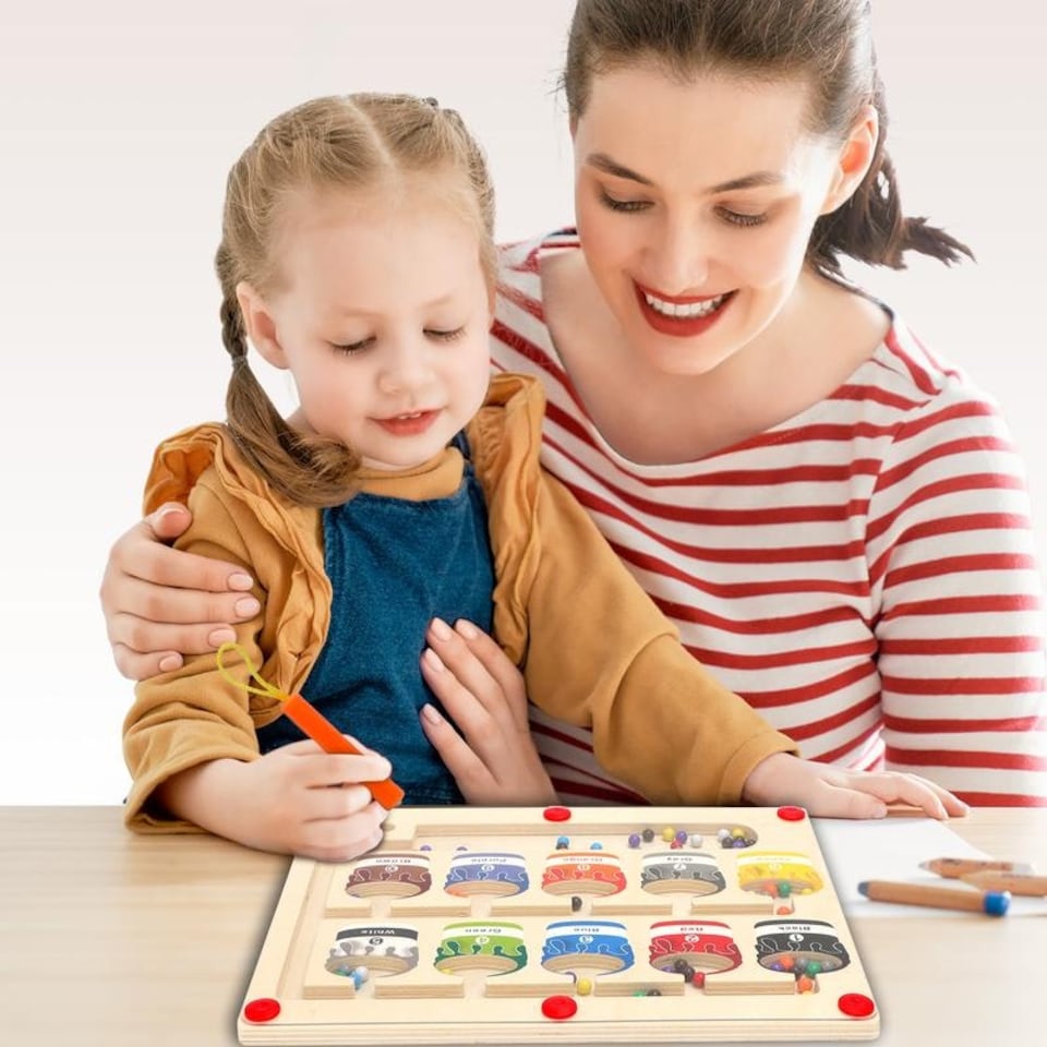 image 1 of Magnetic Color & Number Maze – Montessori Wooden Counting Toy for Toddlers