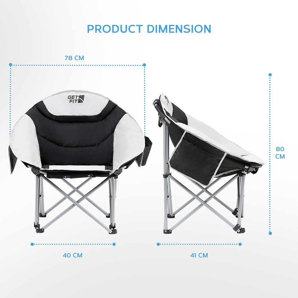 image 1 of Get Fit Moon Camping Chair - Portable Outdoor Premium Folding Chair With Magazine Pocket, Cup Holder & Carry Bag - Capacity 130Kg - 2 Pack | Grey | 2