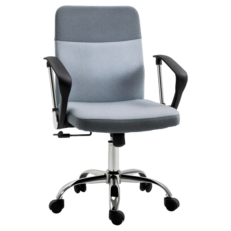 image 1 of Vinsetto Office Chair Linen Swivel Desk Chair Home Study Rocker w/ Wheel, Grey