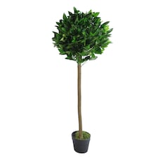 120cm (4ft) Plain Natural Trunk Artificial Topiary Bay Laurel Ball Tree | Green | 4ft