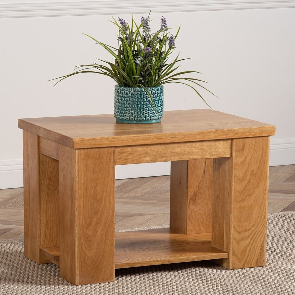 image 1 of Solid Oak Lamp Table for Living Room | Brown | Light Oak