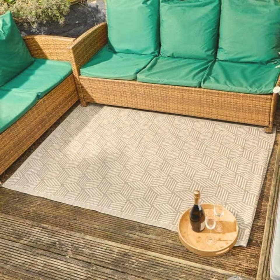 image 1 of Marco Paul Mocha Geometric Design Outdoor Rug 150x210cm Cream | 180 x 120cm