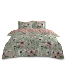 VELVETIO Hayes Complete Duvet Cover Set with Fitted Sheet Breathable Bedding Quilt Green | Double